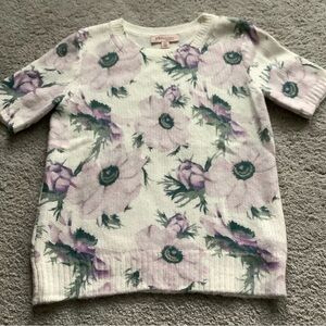 Philosophy White Knit Top with Lavender Floral Print